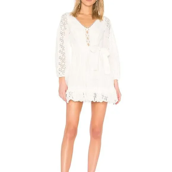 Zimmermann | Dresses | Zimmermann Helm White Eyelet Linen Long Sleeve Vneck  Belted Mini Dress 3large | Poshmark